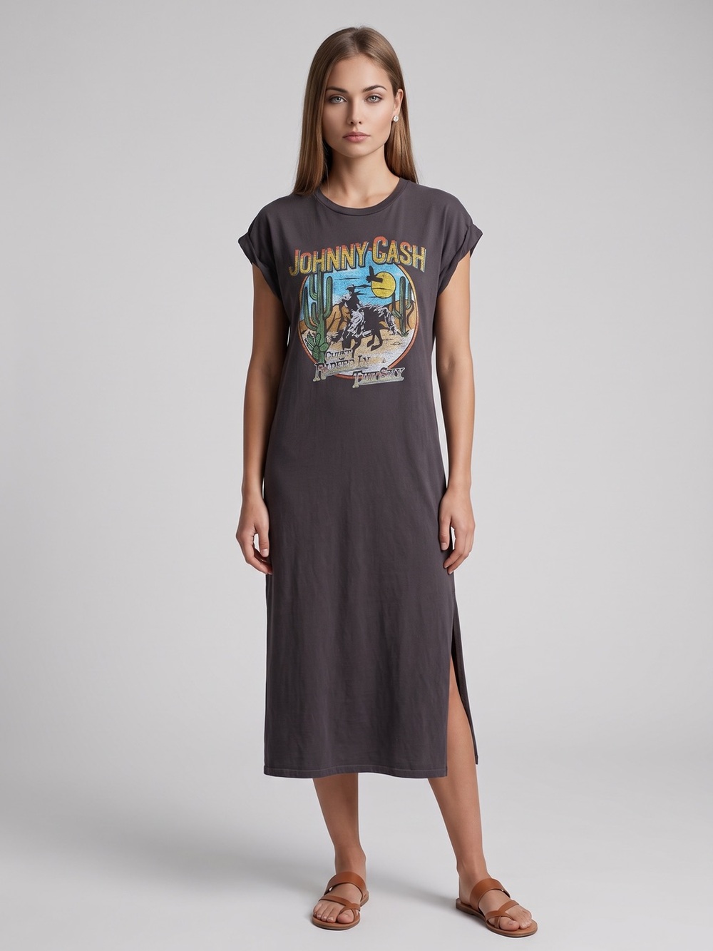 🌻EUC Free People Daydreamer Johnny Cash Casual T-Shirt Dress Midi Maxi Size XS